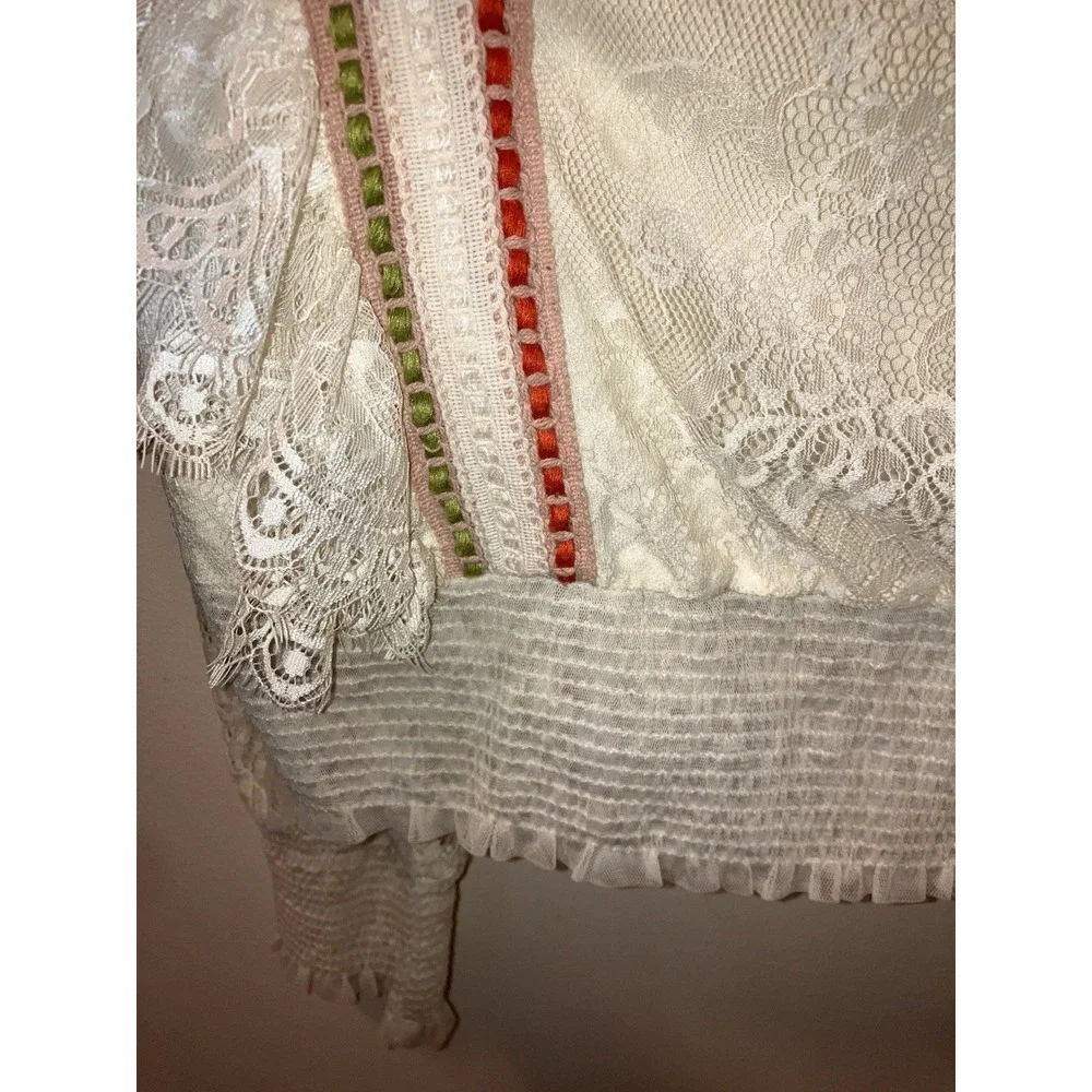Anthropologie Bl^nk London Blouse Tali Embroidered Floral Lace Sz M Cream Boho